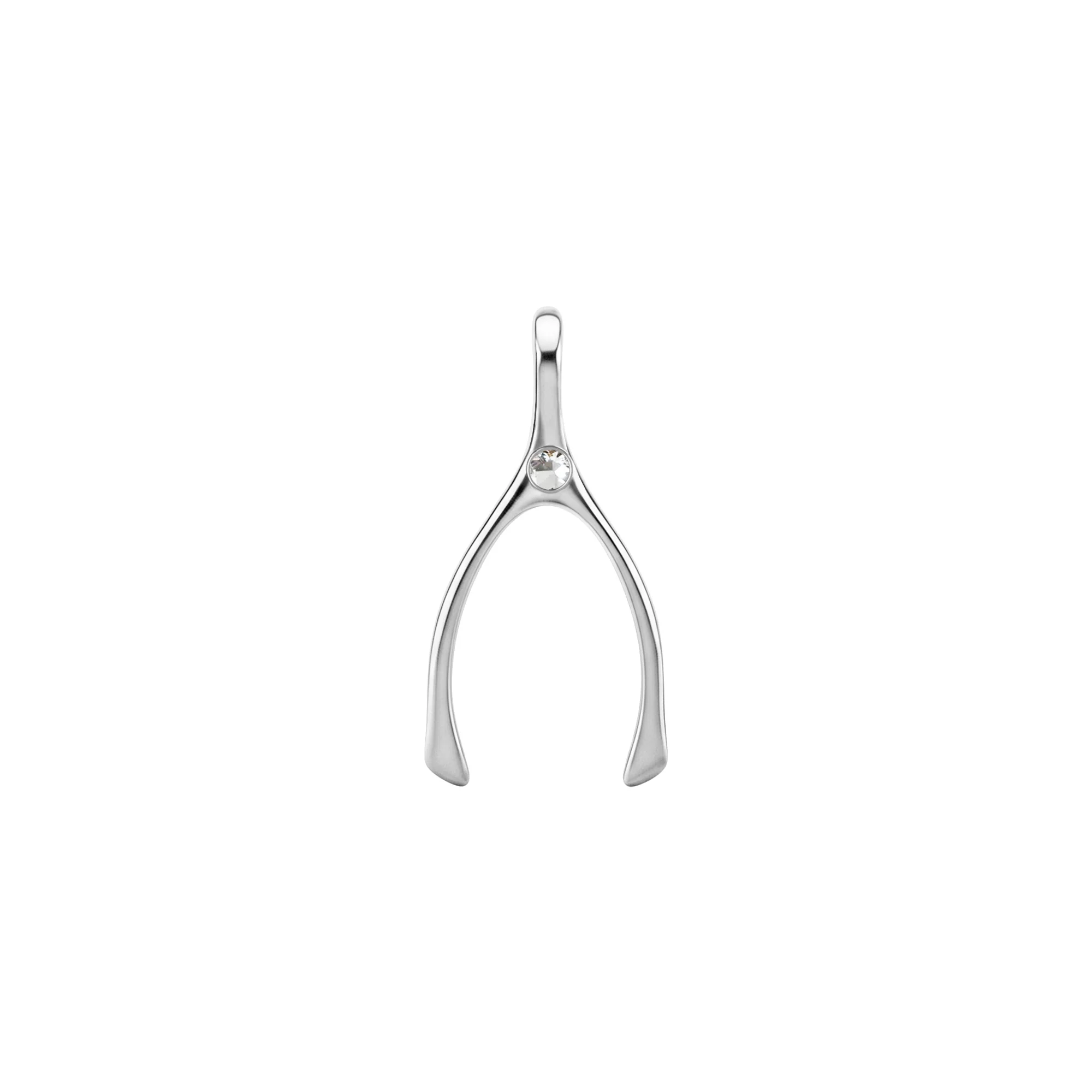 Small White Topaz Wishbone Pendant in Solid 14k Gold (April) - Image 5