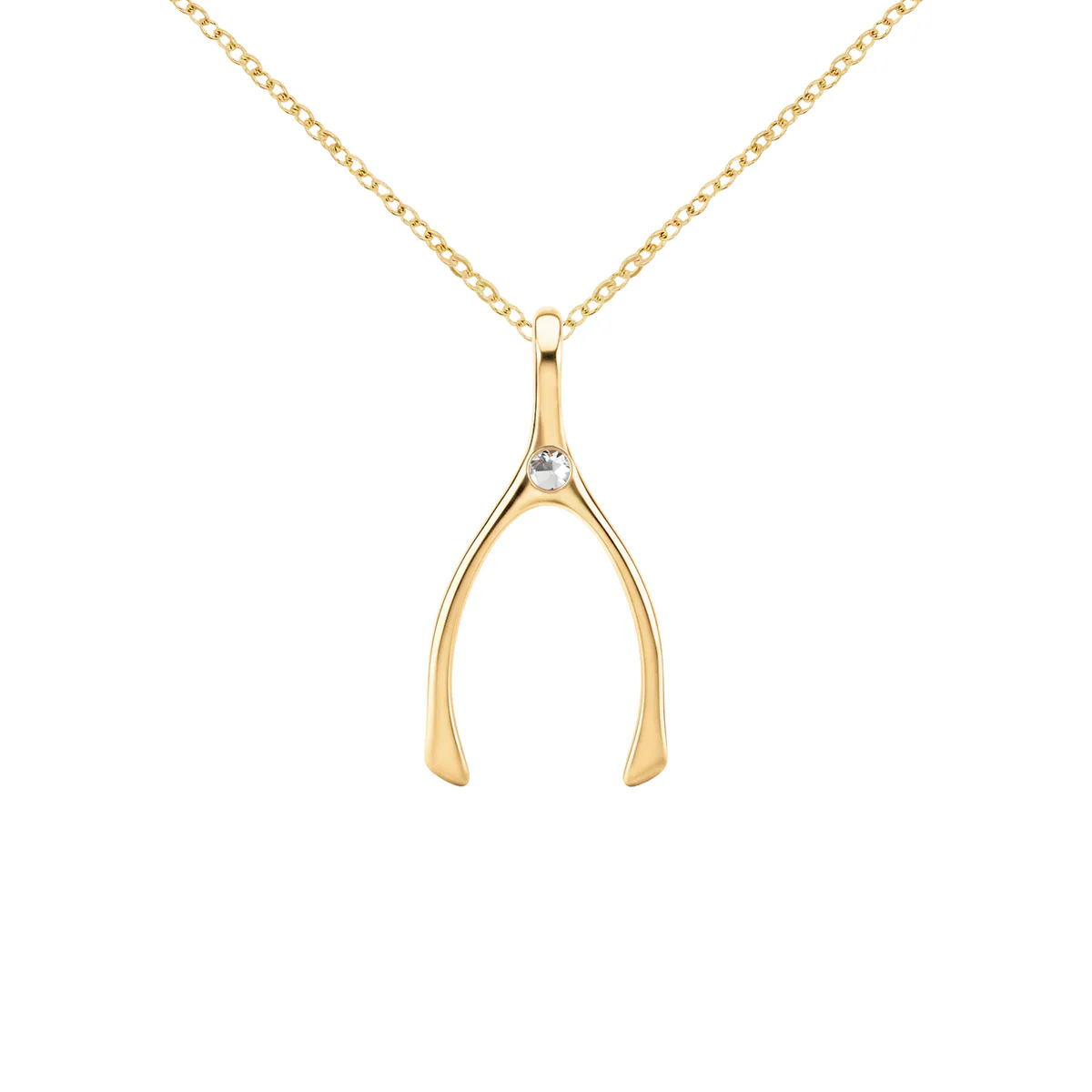 Small White Topaz Wishbone Pendant in Solid 14k Gold (April) - Image 8