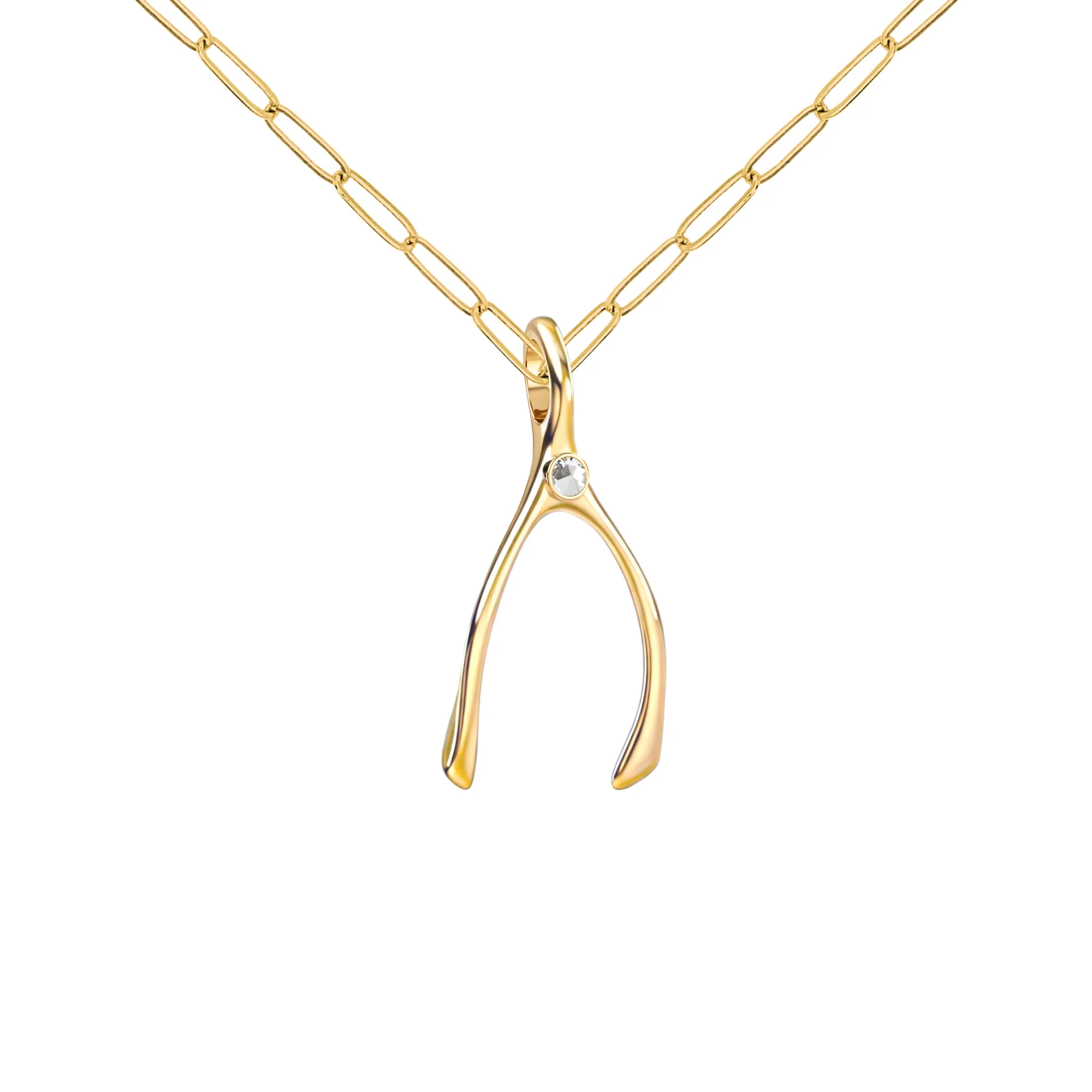 Small Wishbone Birthstone Pendant in 14K Gold - Image 4