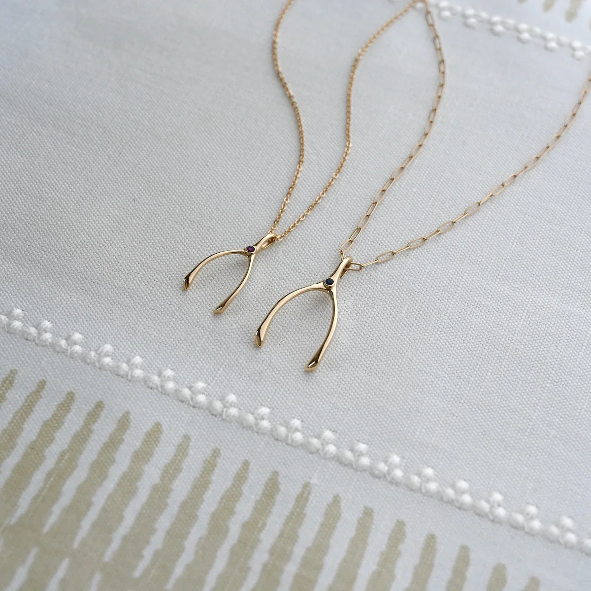 Large Wishbone Birthstone Pendant in 14K Gold - Image 6