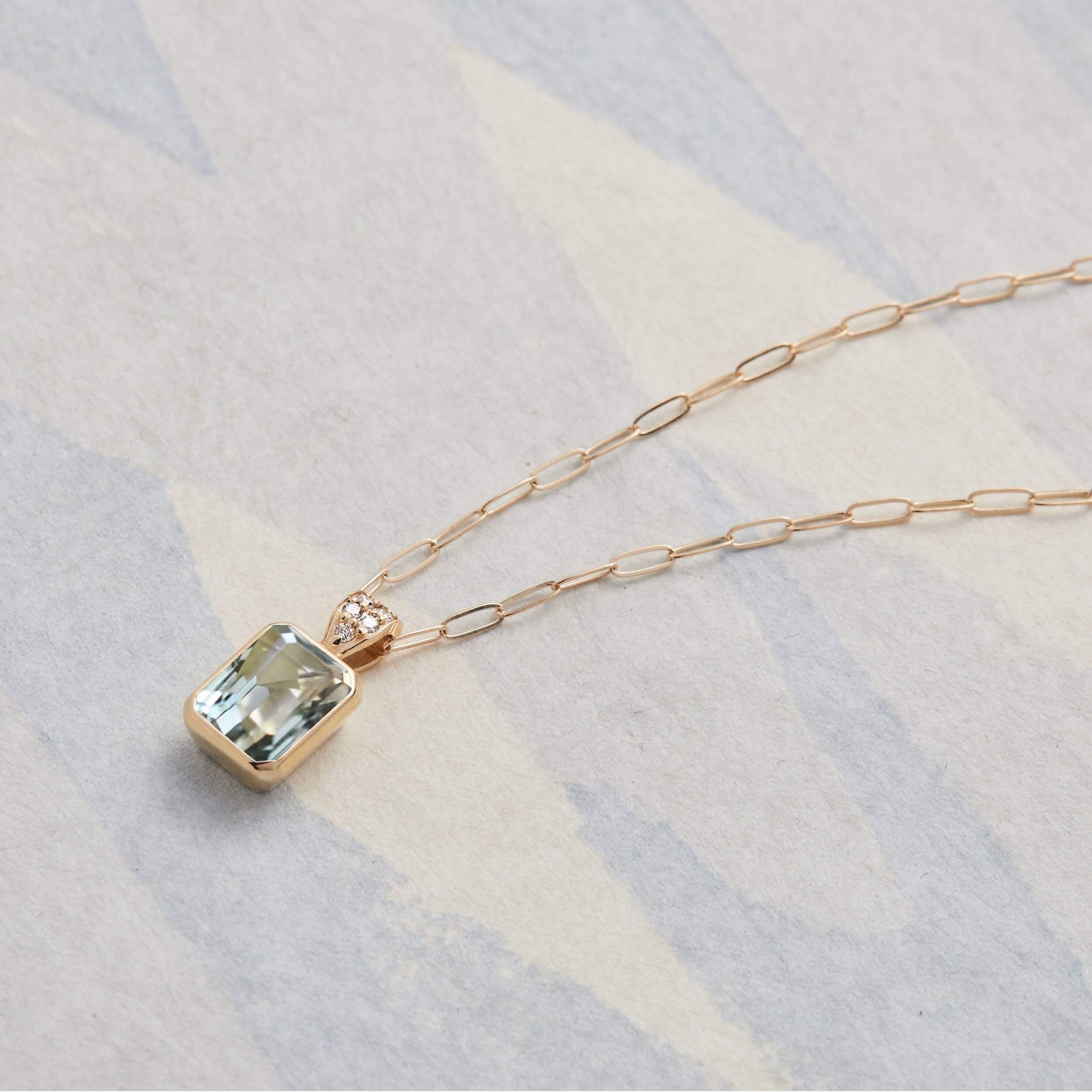 Warren Green Amethyst Pendant with Diamond Bail in 14k Gold (February) - Image 6