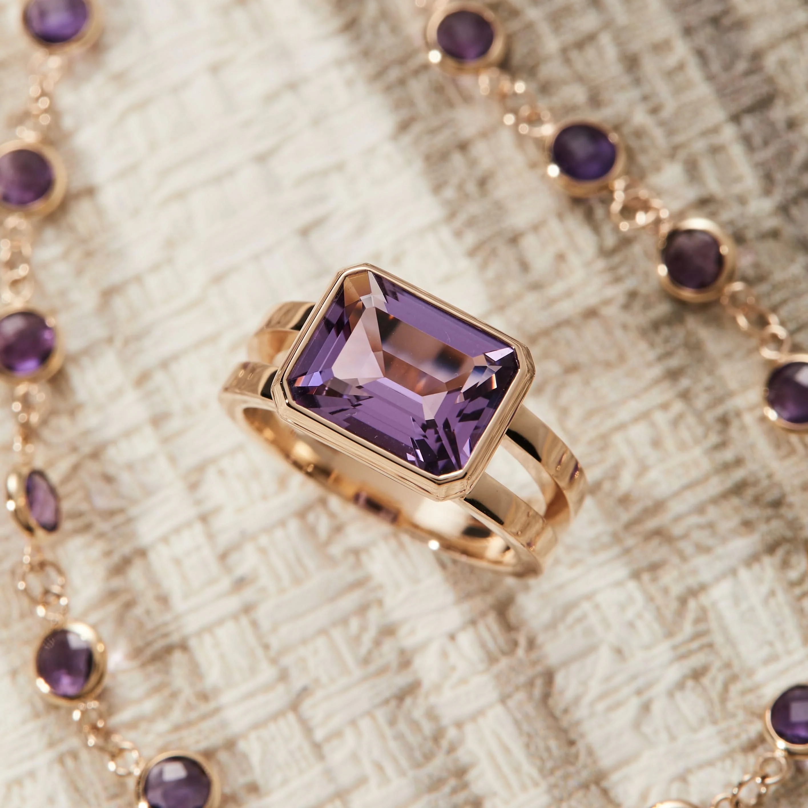 Warren Horizontal Amethyst Ring in 14k Gold (February) - Image 8
