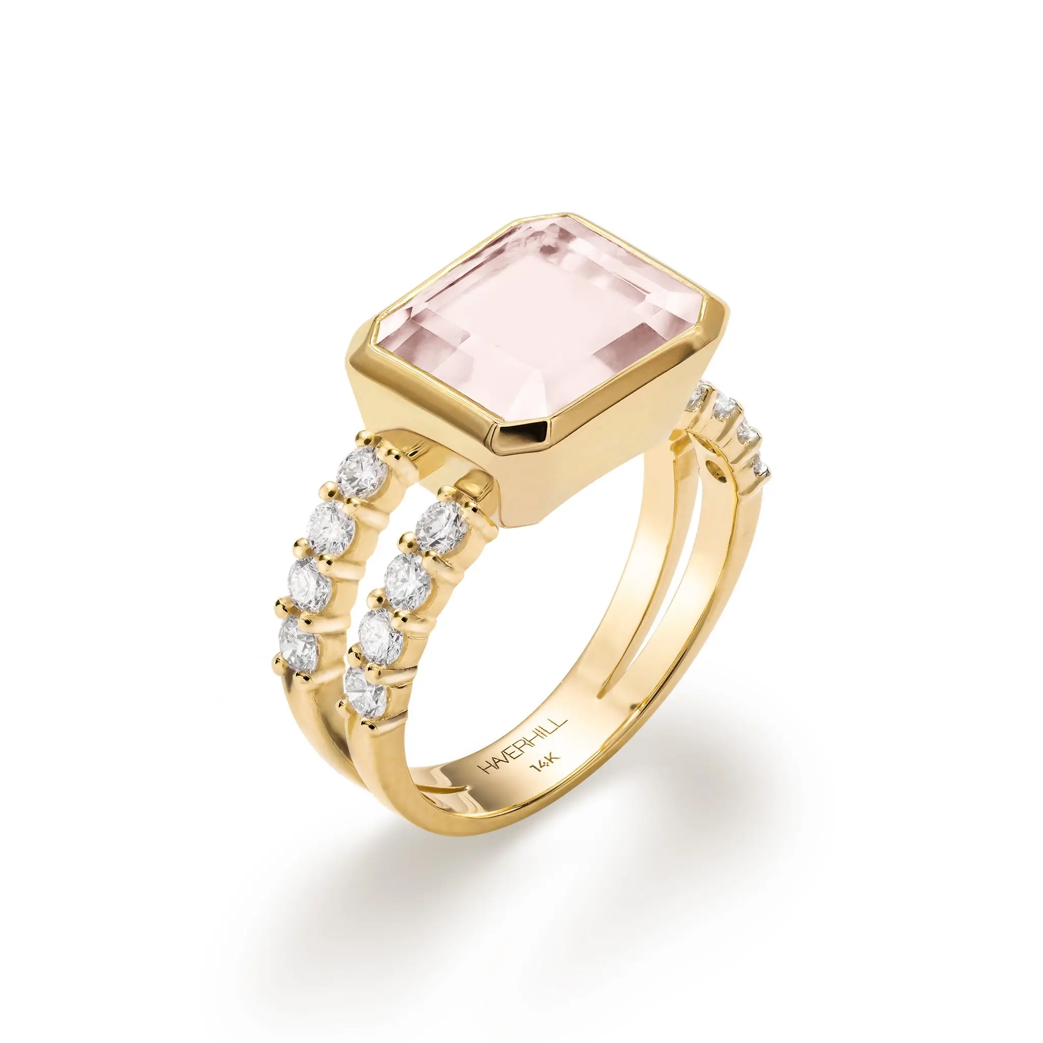 Warren Horizontal Blush Sapphire Ring with Diamonds in 14k Gold (October) - Image 4