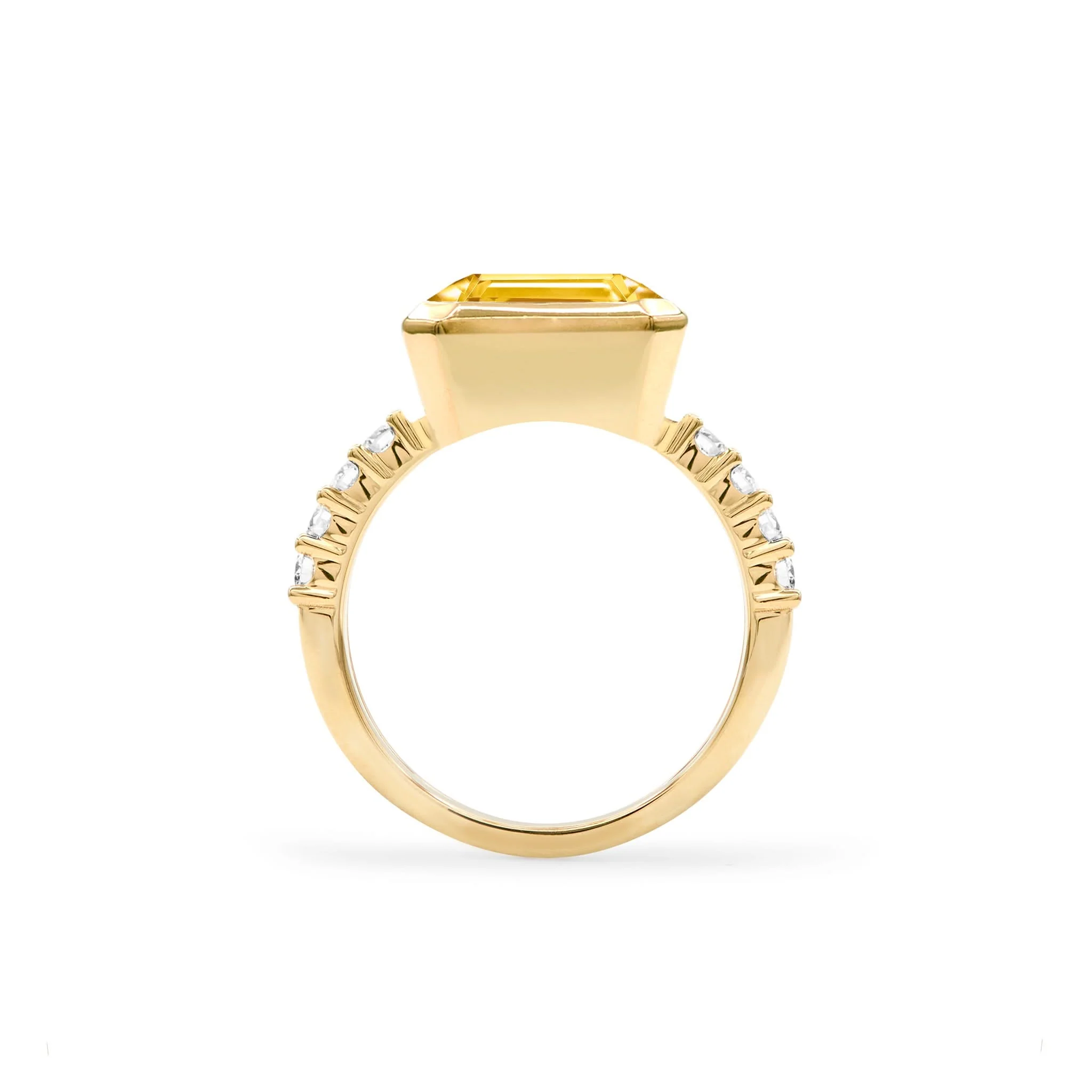 Warren Horizontal Citrine Ring with Diamonds in 14k Gold (November) - Image 5