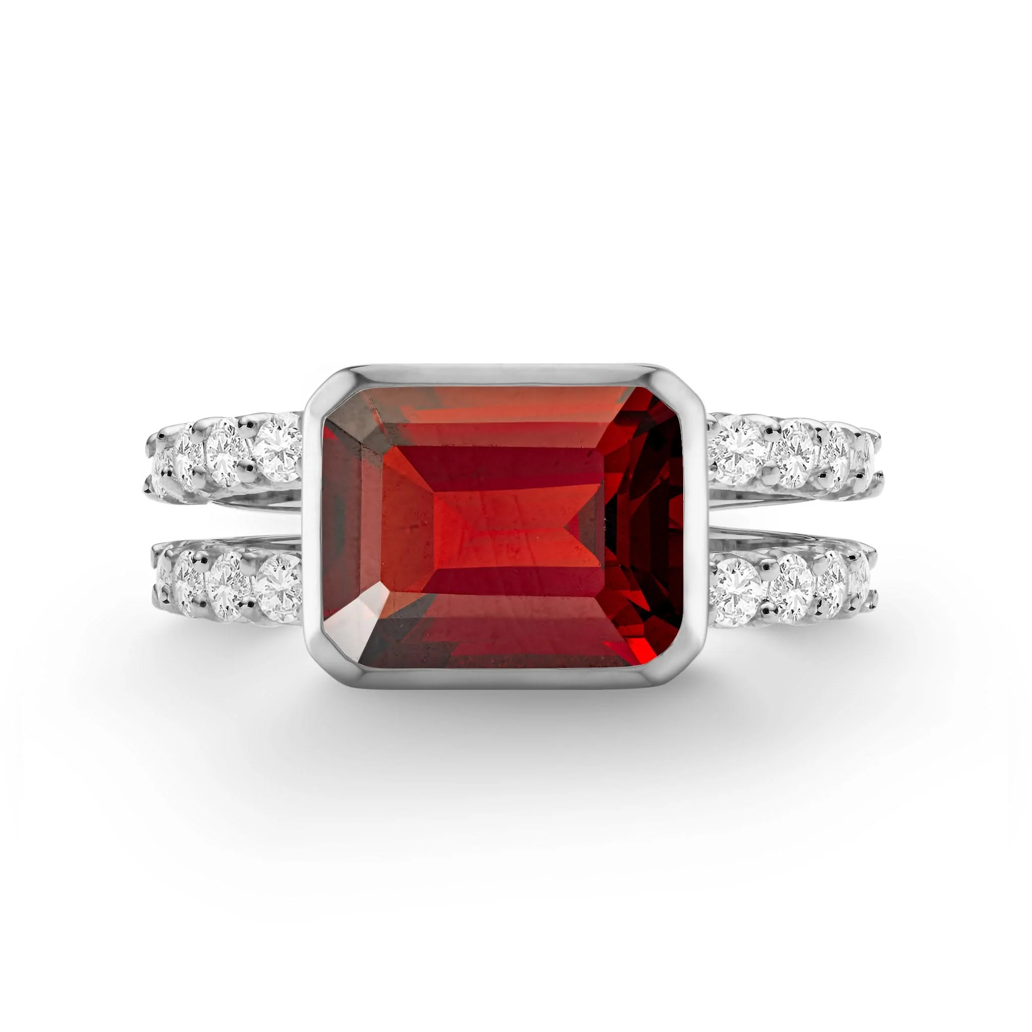 Warren Horizontal Garnet Ring with Diamonds in 14k Gold (January) - Image 8