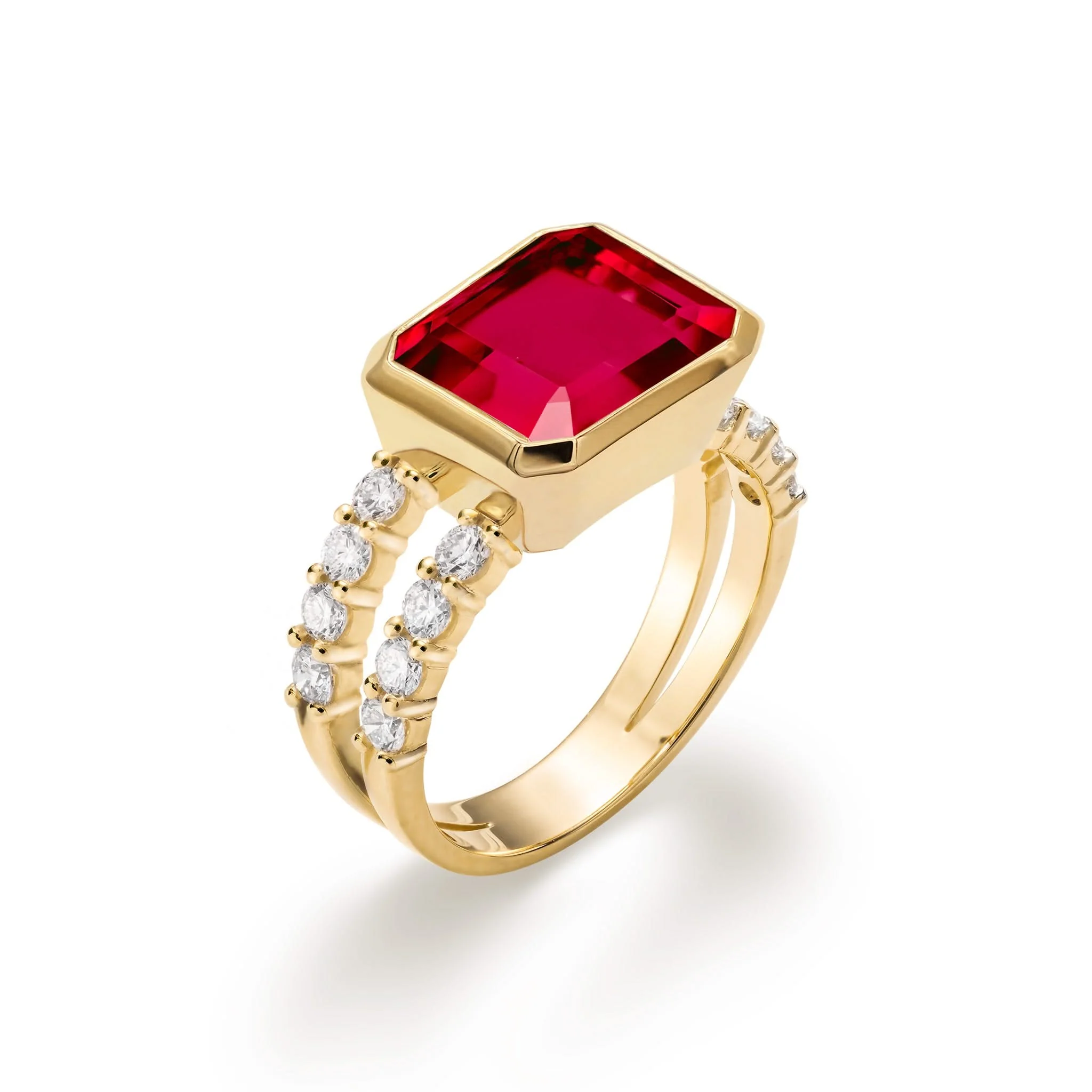 Warren Horizontal Ruby Ring with Diamonds in 14k Gold (July) - Image 4