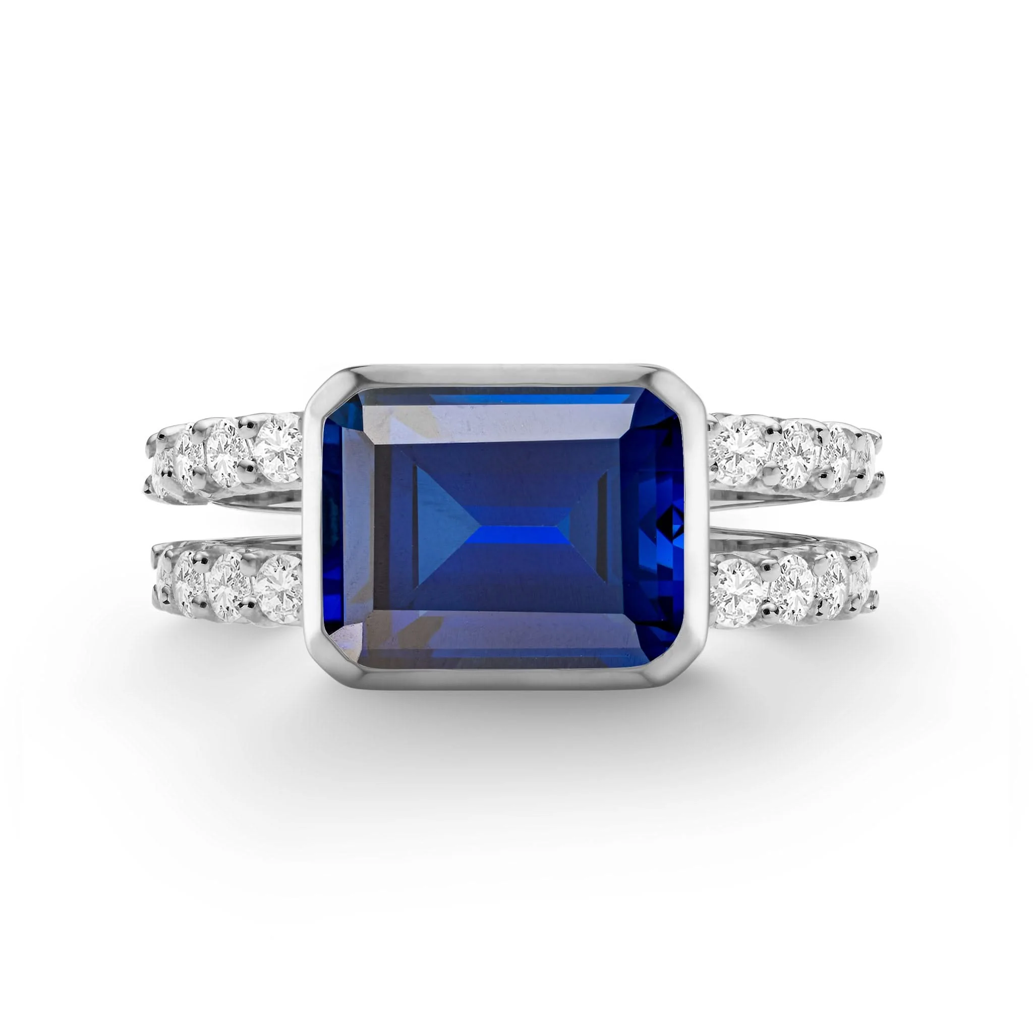 Warren Horizontal Sapphire Ring with Diamonds in 14k Gold (September) - Image 8