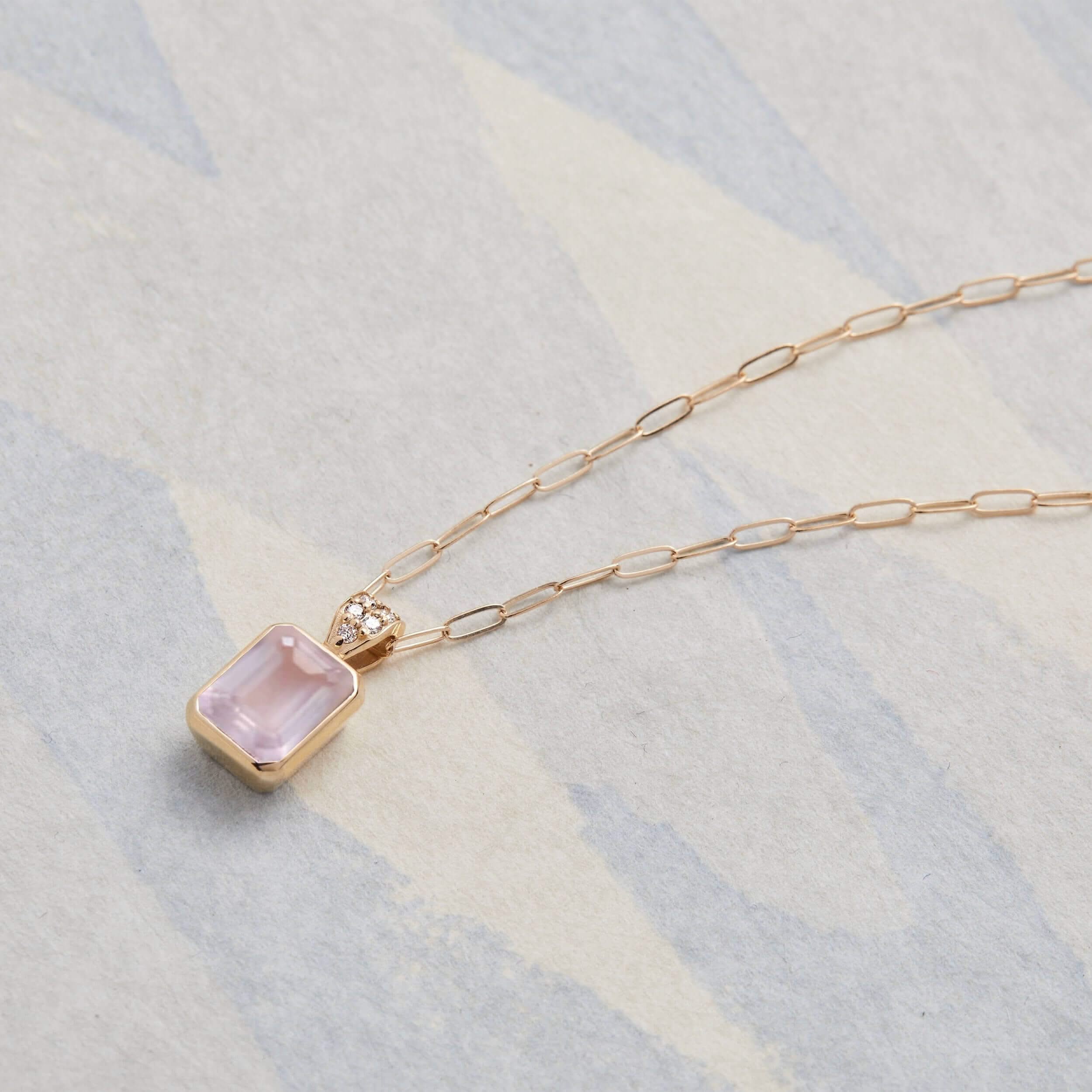 Warren Rose Quartz Pendant with Diamond Bail in 14k Gold (October) - Image 6