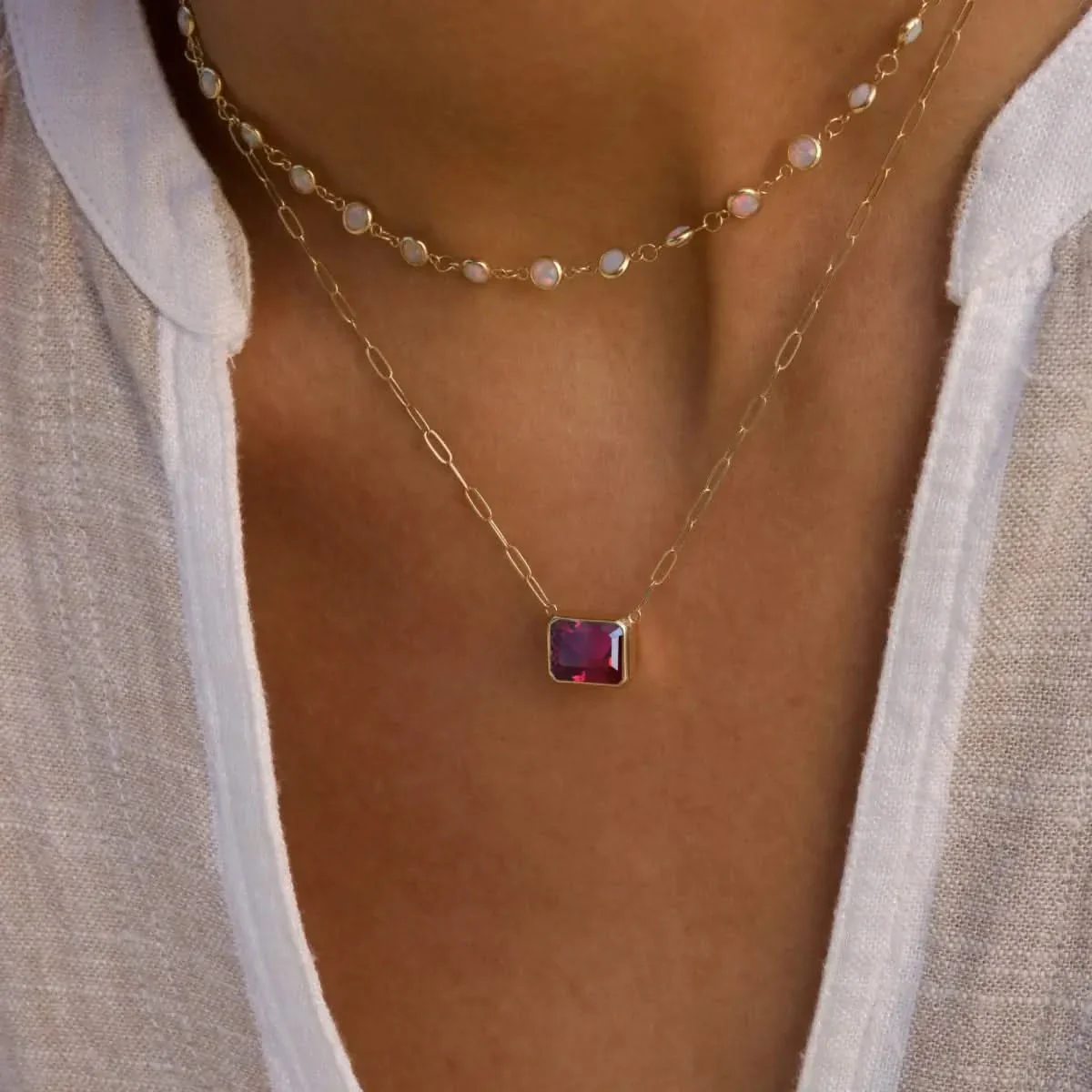 Warren Ruby Necklace on Adelaide Mini Chain in 14k Gold (July) - Image 3