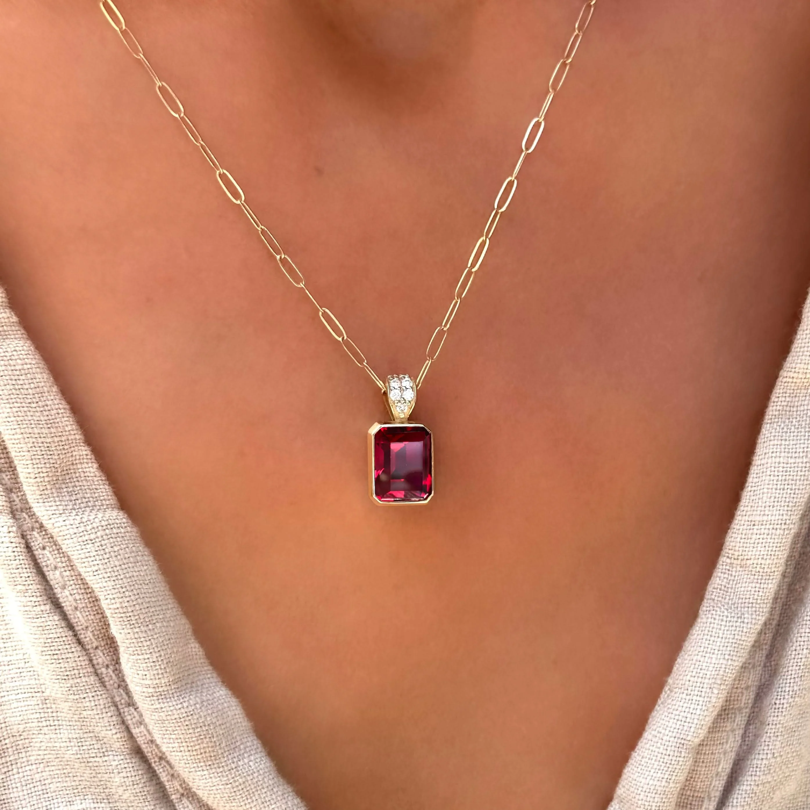 Warren Ruby Pendant with Diamond Bail in 14k Gold (July) - Image 3