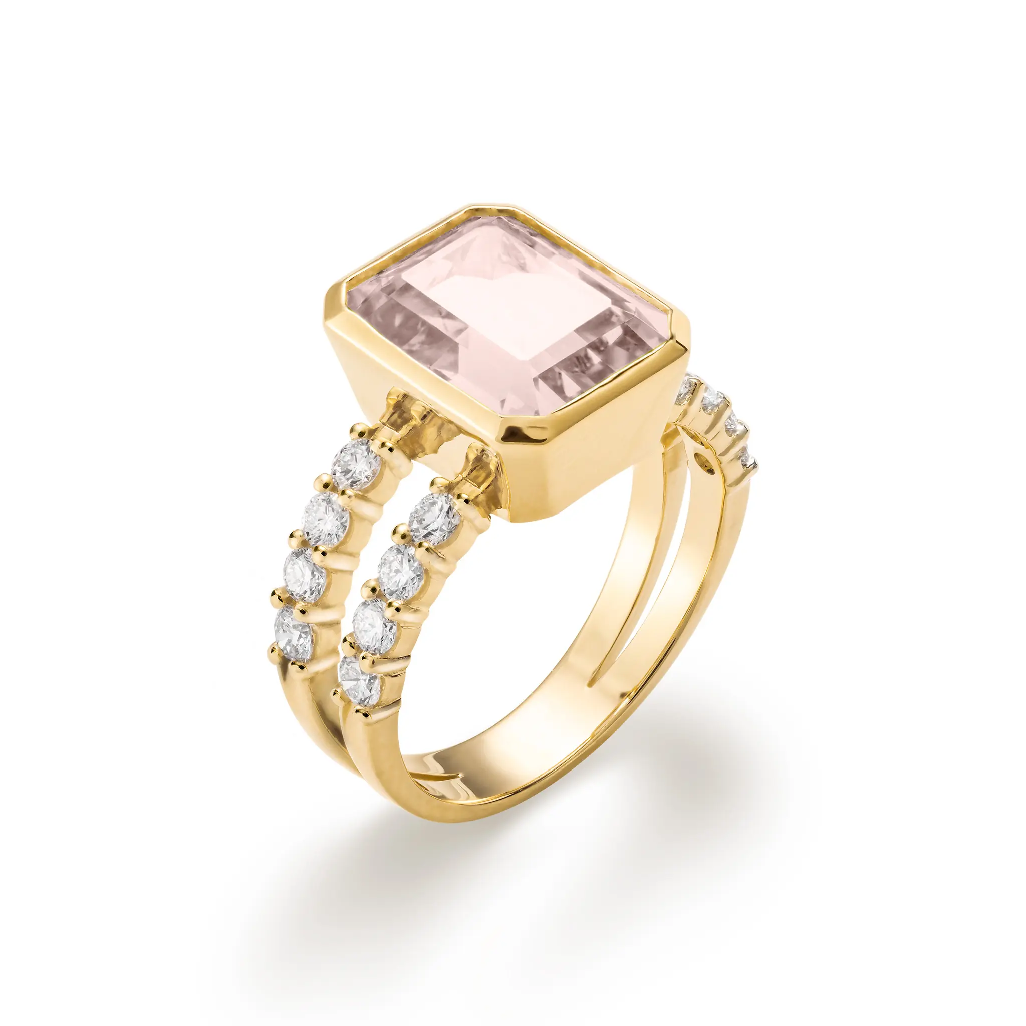 Warren Vertical Blush Sapphire Ring with Diamonds in 14k Gold (October) - Image 4