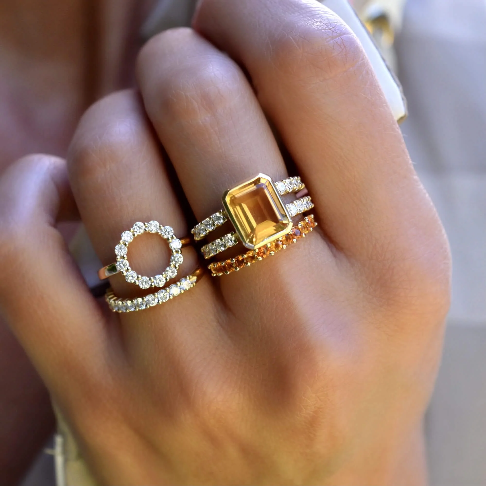 Warren Vertical Citrine Ring with Diamonds in 14k Gold (November) - Image 10