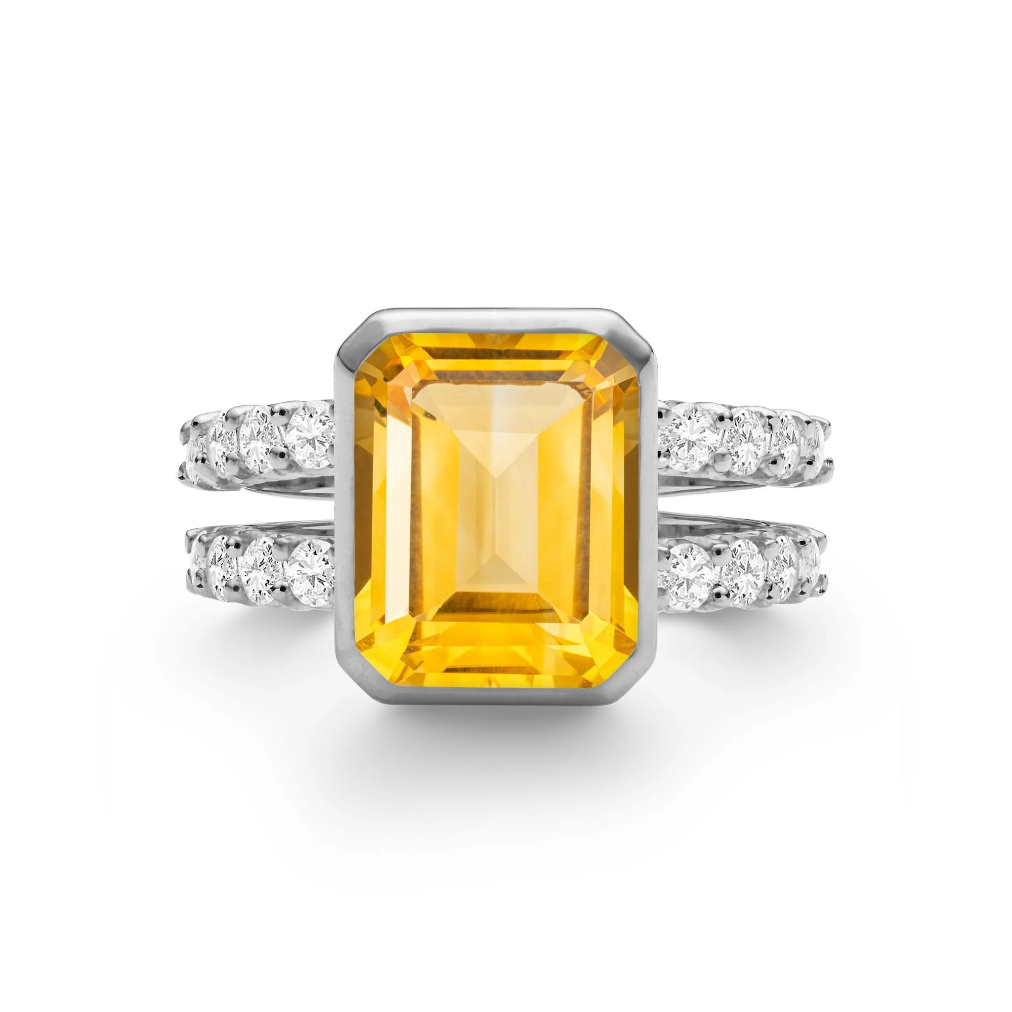 Warren Vertical Citrine Ring with Diamonds in 14k Gold (November) - Image 7
