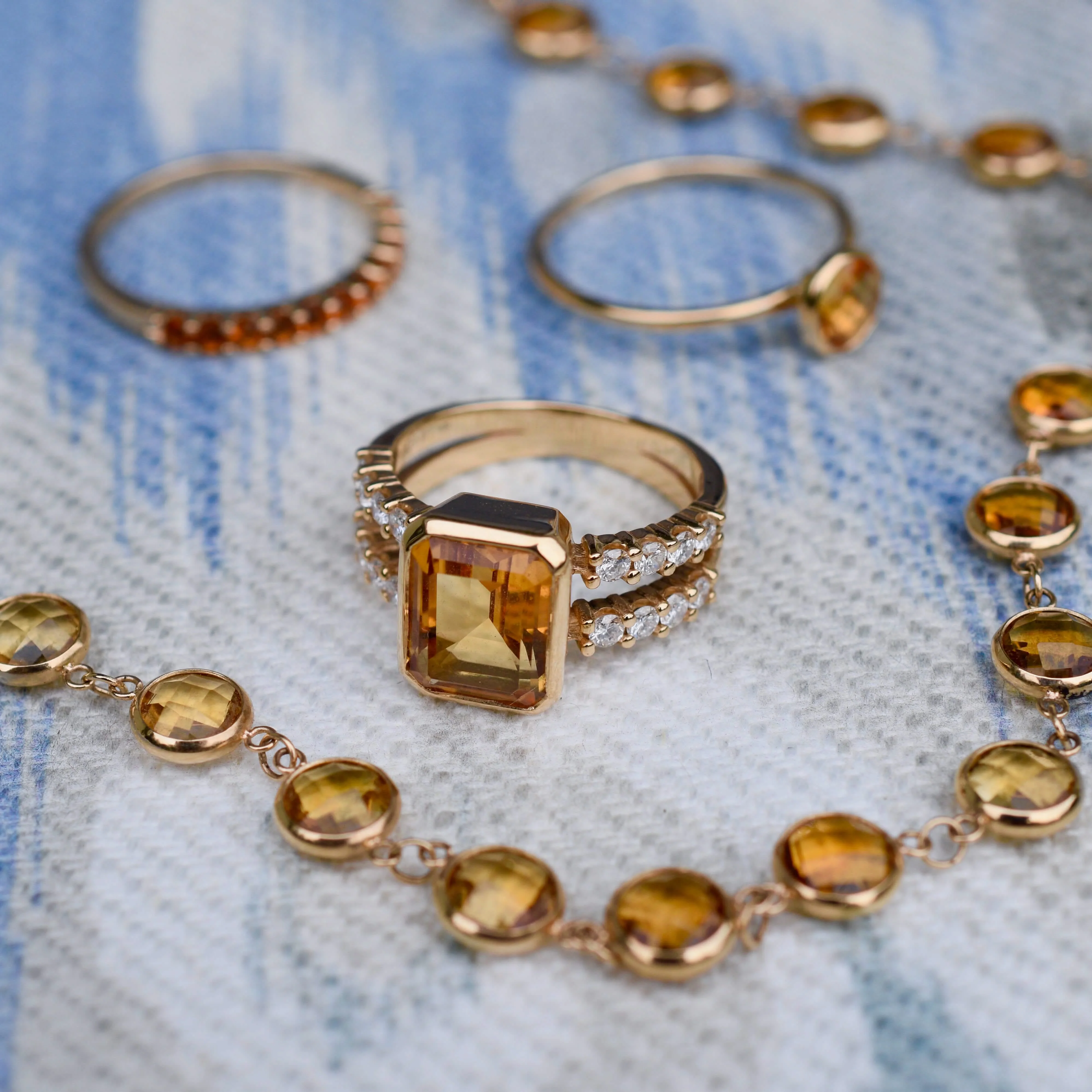 Warren Vertical Citrine Ring with Diamonds in 14k Gold (November) - Image 8