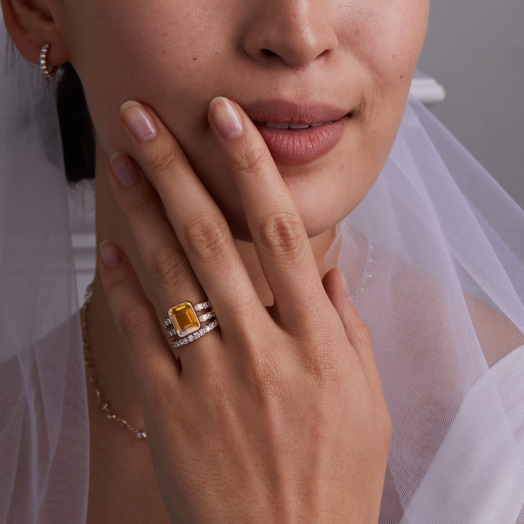Warren Vertical Citrine Ring with Diamonds in 14k Gold (November) - Image 9