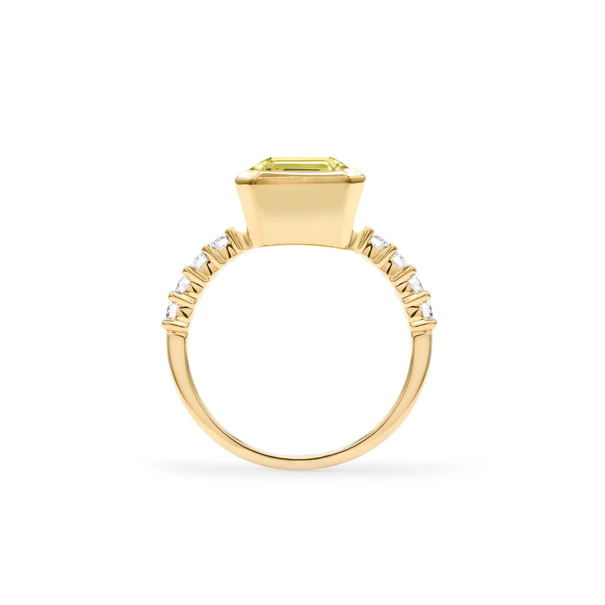 Warren Vertical Lemon Verbena Quartz Ring with Diamonds in 14k Gold (August) - Image 5